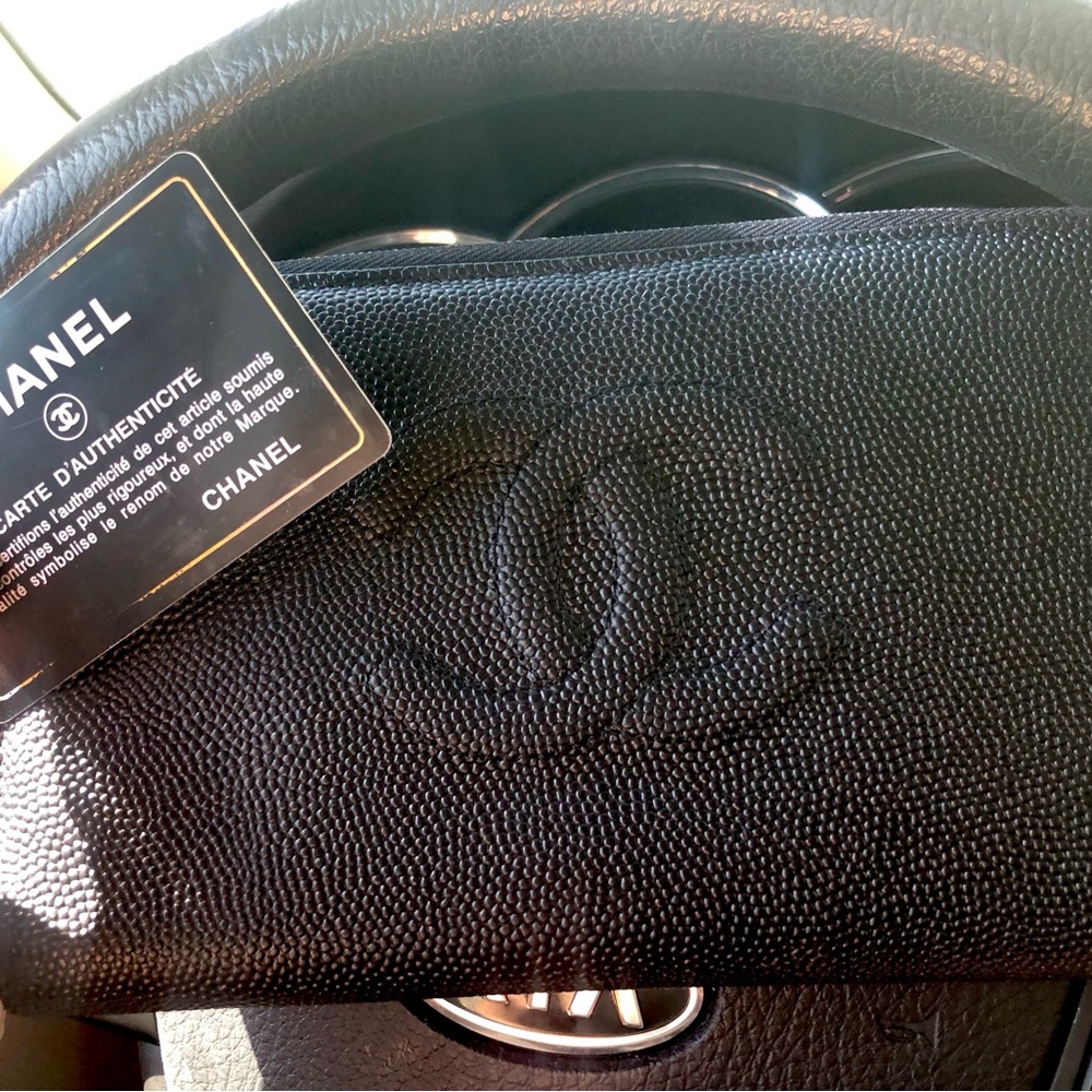 ✨Genuine CHANEL Cavier Pebble Black Leather Wallet